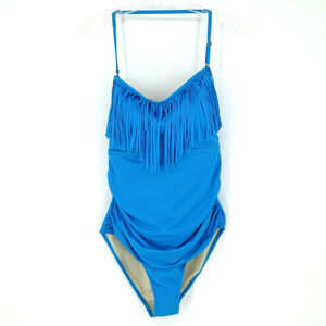 Kim Gravel Bathing Suit Womens 14 Blue One Piece Fringe Swimsuits For All Beach